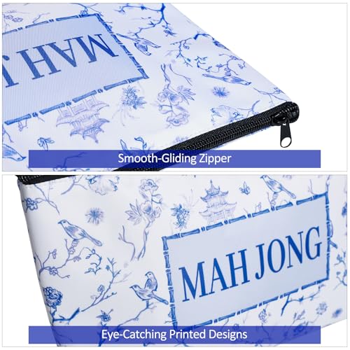 TIASUSAN Empty American Mahjong Tile Bag – White Printed Carry Case for 166 Tiles and Accessories (Bag Only)