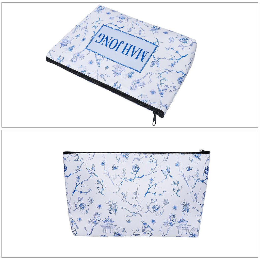 TIASUSAN Empty American Mahjong Tile Bag – White Printed Carry Case for 166 Tiles and Accessories (Bag Only)