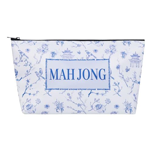 TIASUSAN Empty American Mahjong Tile Bag – White Printed Carry Case for 166 Tiles and Accessories (Bag Only)