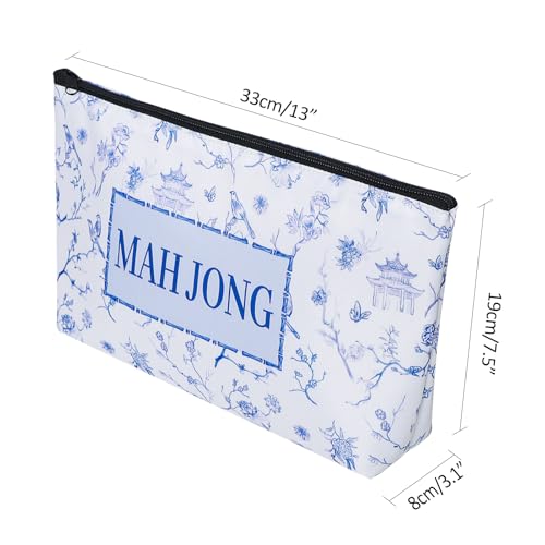 TIASUSAN Empty American Mahjong Tile Bag – White Printed Carry Case for 166 Tiles and Accessories (Bag Only)