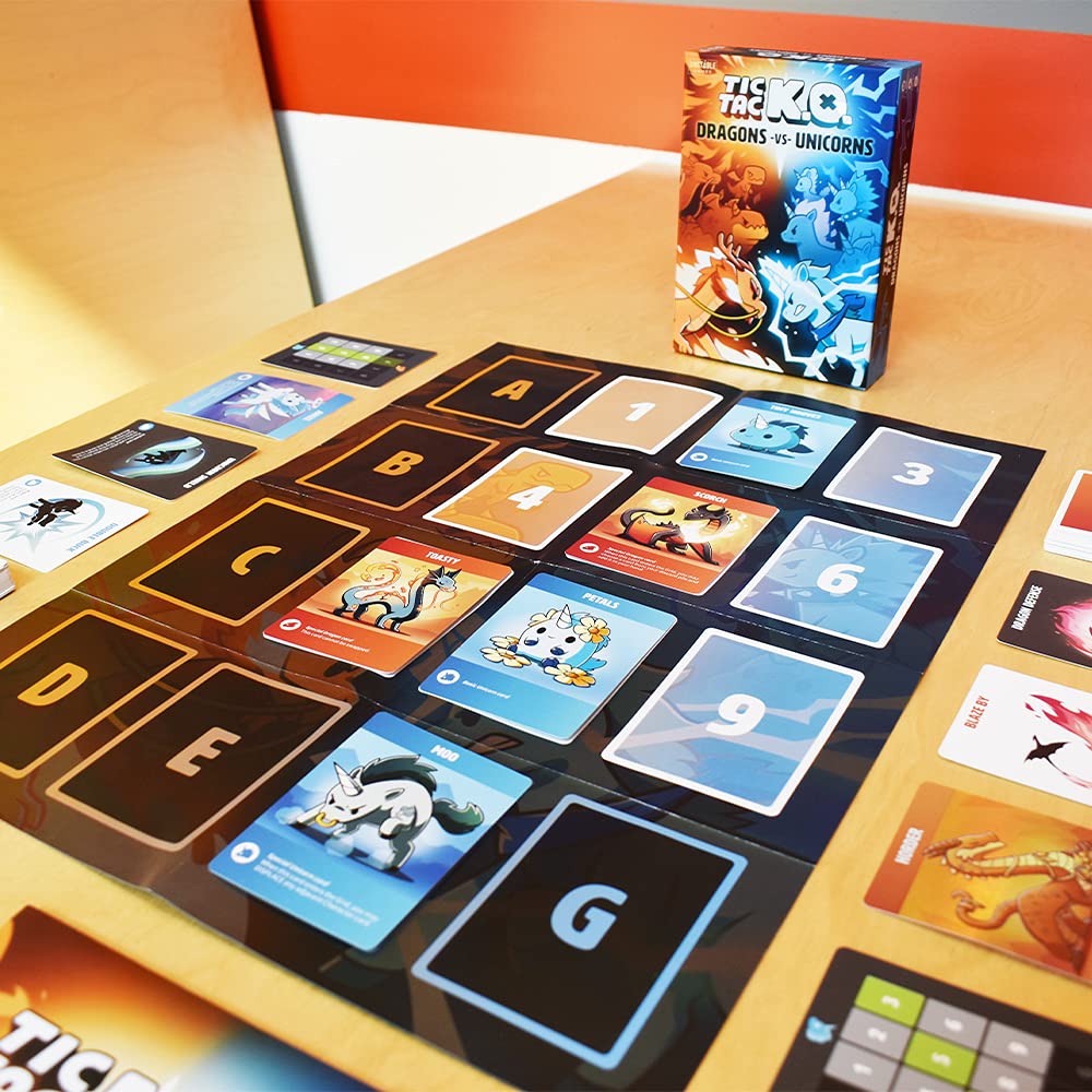 Tic Tac K.O. Card Game: Dragons vs. Unicorns – Team-Based Twist on Tic Tac Toe for 2-4 Players, Ages 8+