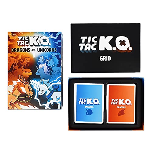 Tic Tac K.O. Card Game: Dragons vs. Unicorns – Team-Based Twist on Tic Tac Toe for 2-4 Players, Ages 8+