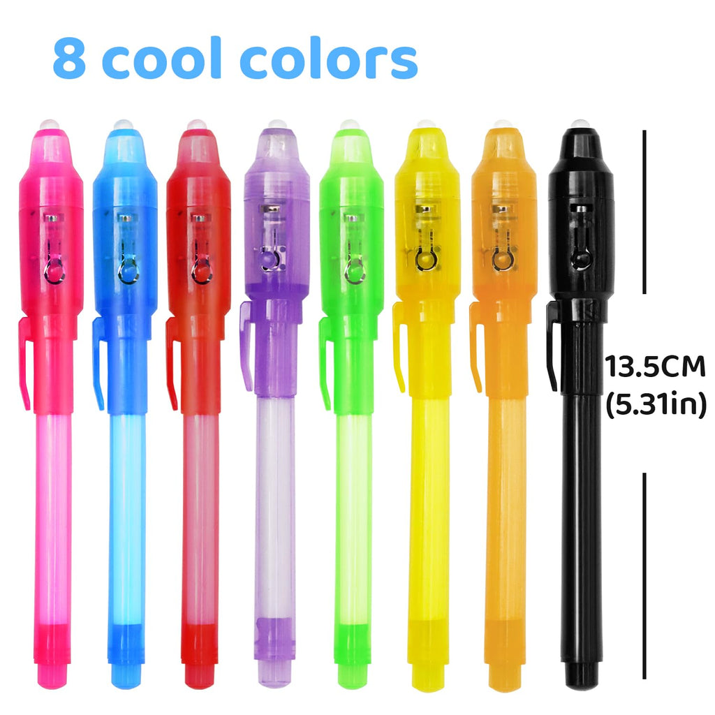 TIDALJAM 32 Pack Invisible Ink Pens with UV Light – 8 Colors Secret Message Writing Detective Party Favors for Kids