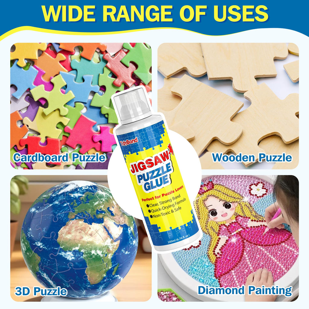 Tidybond Jigsaw Puzzle Glue 2-Pack – Clear, Fast-Drying Non-Toxic Sealer with Sponge Applicator and Squeegee for 1000/3000/5000 Piece Puzzles