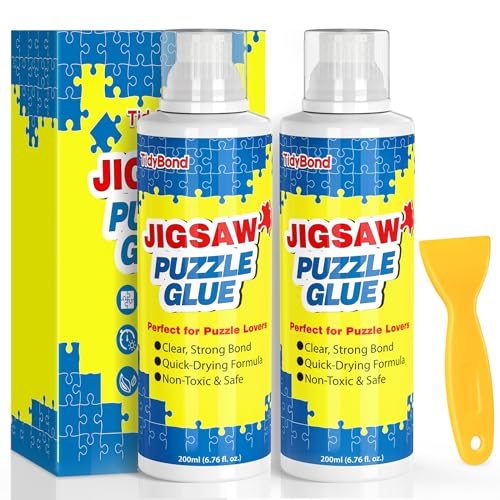 Tidybond Jigsaw Puzzle Glue 2-Pack – Clear, Fast-Drying Non-Toxic Sealer with Sponge Applicator and Squeegee for 1000/3000/5000 Piece Puzzles