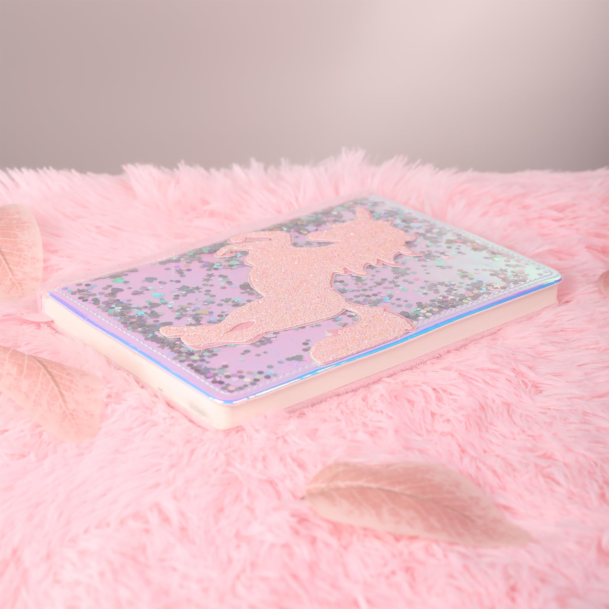 TIEFOSSI Unicorn Glitter Diary for Girls Ages 6-12 - A5 Fluffy Journal with 160 Pages and Durable Glitter Cover