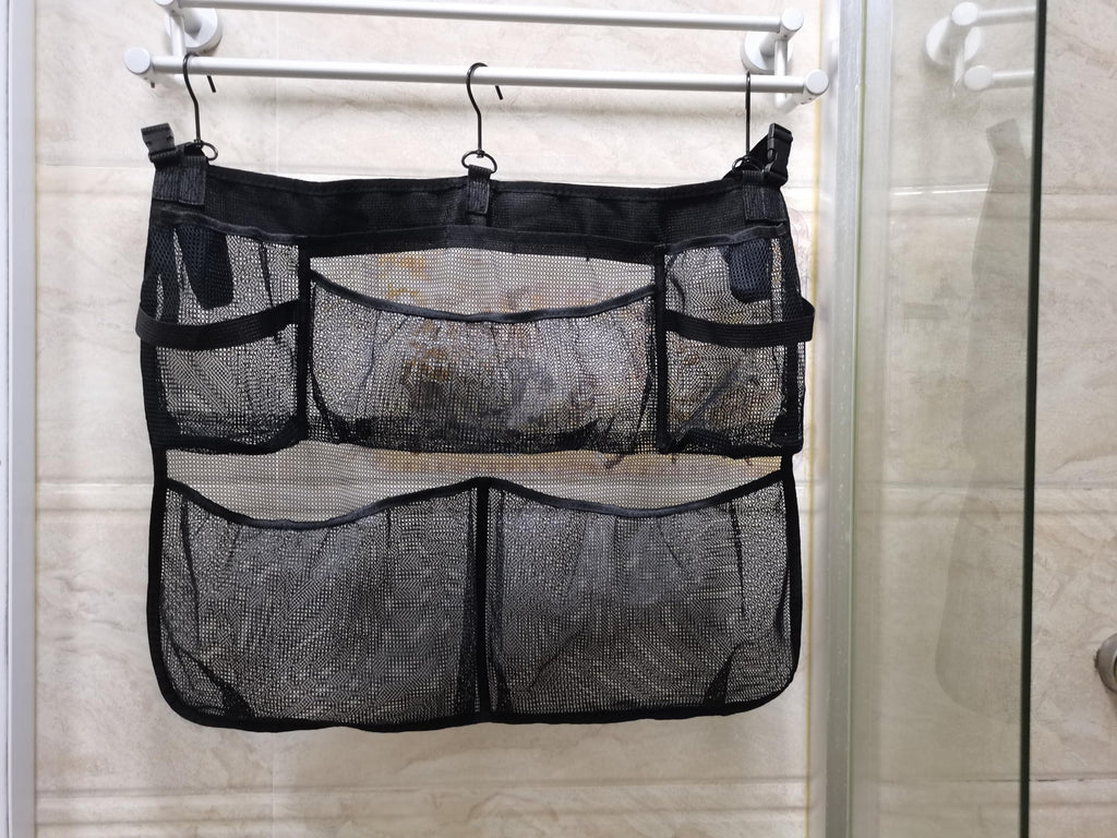 Tifwsea Pool Side Storage Mesh Bag 24x20 Inch - Hanging Organizer Net Basket with Hooks for Towels, Toys, Cups - Black