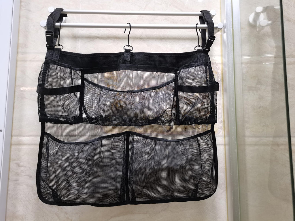 Tifwsea Pool Side Storage Mesh Bag 24x20 Inch - Hanging Organizer Net Basket with Hooks for Towels, Toys, Cups - Black