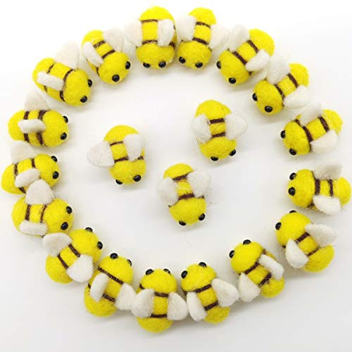 TIHOOD 20 Wool Felt Bee Craft Balls – Soft DIY Decorations for Baby Shower, Gender Reveal, Nursery, and Party Crafts