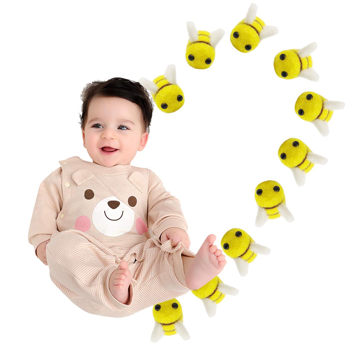 TIHOOD 20 Wool Felt Bee Craft Balls – Soft DIY Decorations for Baby Shower, Gender Reveal, Nursery, and Party Crafts