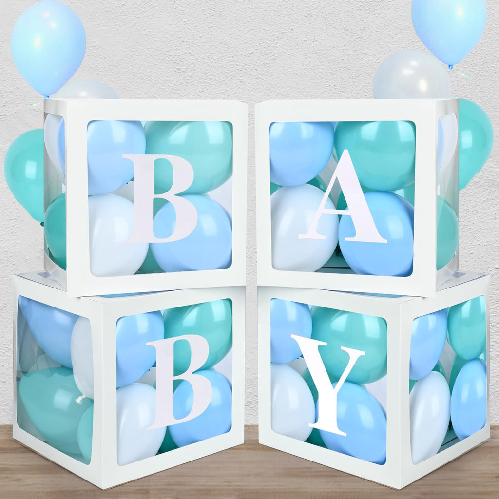 TILBLKUP Baby Shower Balloon Box Kit with 40 Blue Balloons and 'BABY' Letters