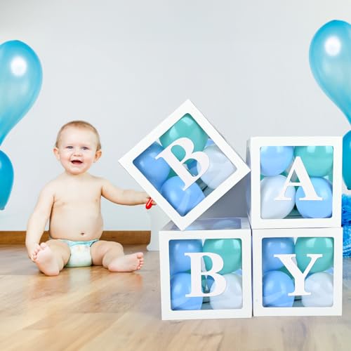 TILBLKUP Baby Shower Balloon Box Kit with 40 Blue Balloons and 'BABY' Letters