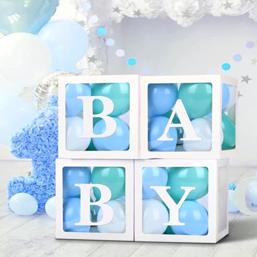 TILBLKUP Baby Shower Balloon Box Kit with 40 Blue Balloons and 'BABY' Letters