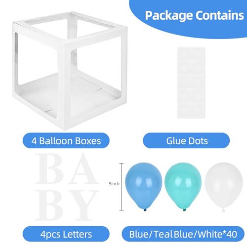 TILBLKUP Baby Shower Balloon Box Kit with 40 Blue Balloons and 'BABY' Letters