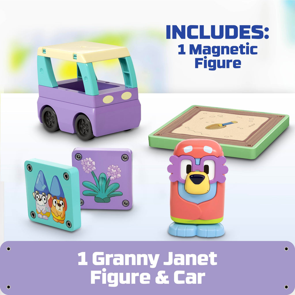 TILE TOWN Bluey Granny Janet 6-Piece Magnetic Tile Playset – Interactive STEM Toy with Action Tiles for Ages 3+
