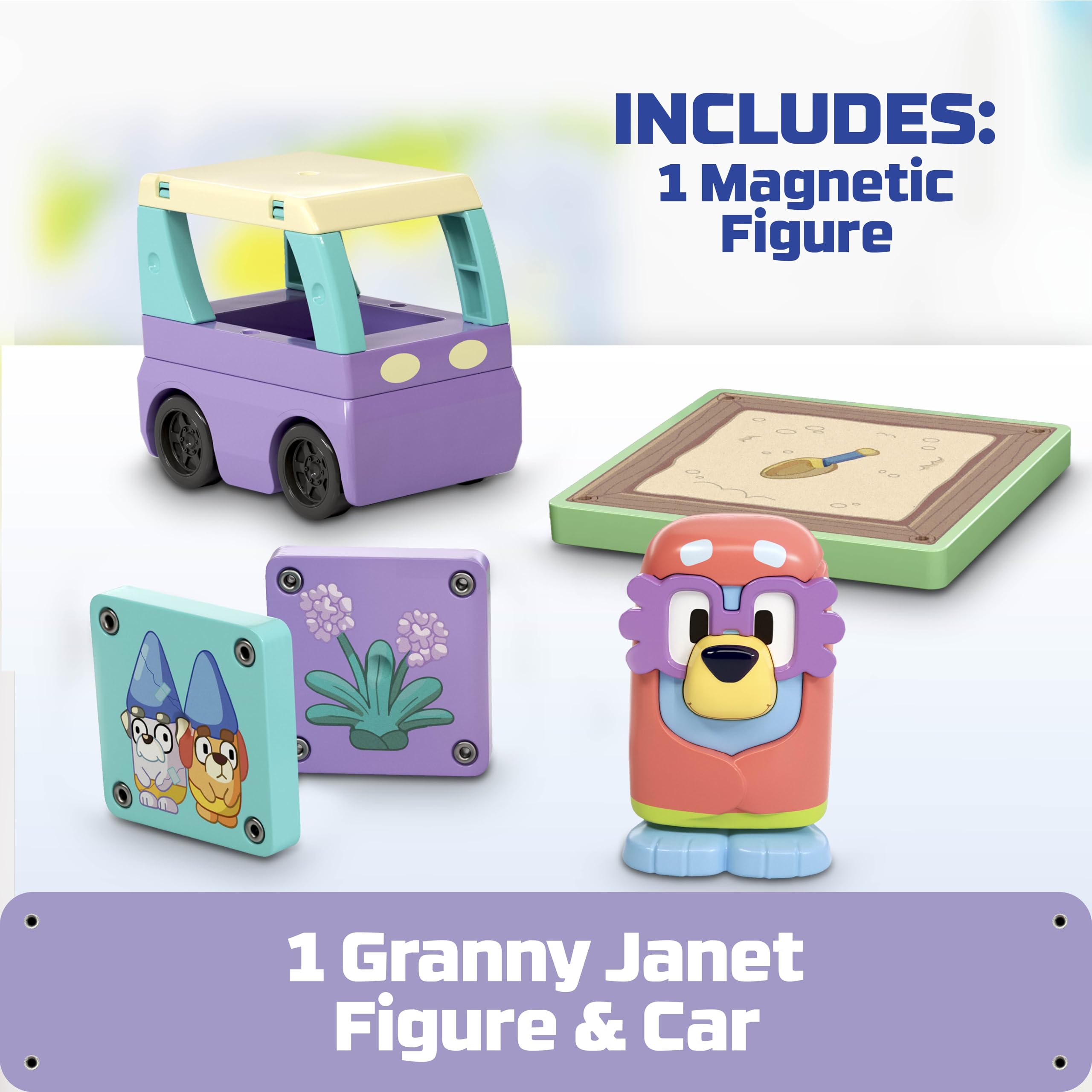 TILE TOWN Bluey Granny Janet 6-Piece Magnetic Tile Playset – Interactive STEM Toy with Action Tiles for Ages 3+
