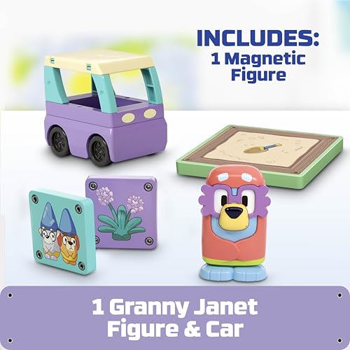 TILE TOWN Bluey Granny Janet 6-Piece Magnetic Tile Playset – Interactive STEM Toy with Action Tiles for Ages 3+