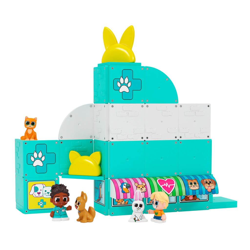 Tile Town Pet Vet Magnetic Tiles Set - 44-Piece with Sound and Lights Action Figures, Ages 3-6