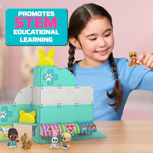 Tile Town Pet Vet Magnetic Tiles Set - 44-Piece with Sound and Lights Action Figures, Ages 3-6
