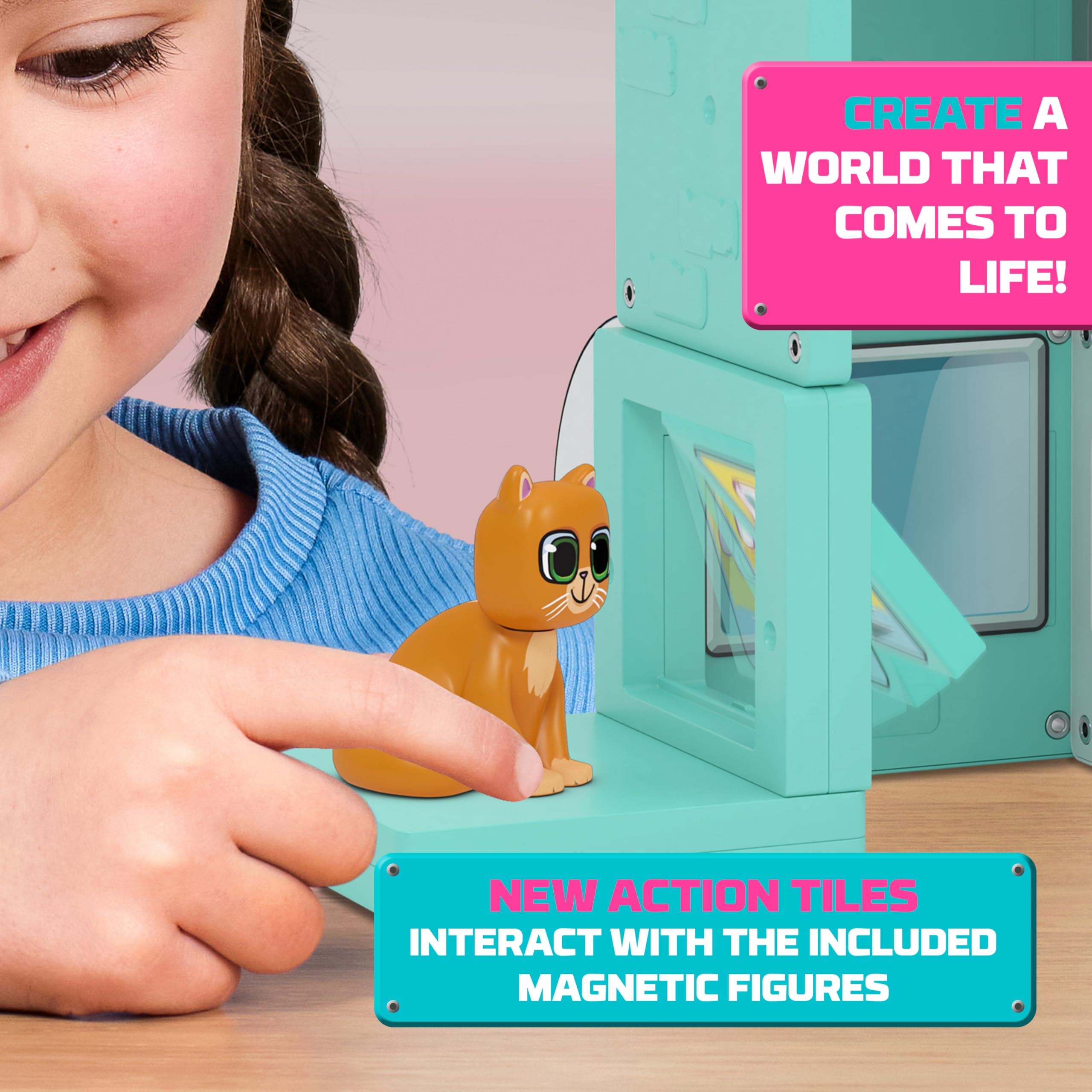 Tile Town Pet Vet Magnetic Tiles Set - 44-Piece with Sound and Lights Action Figures, Ages 3-6