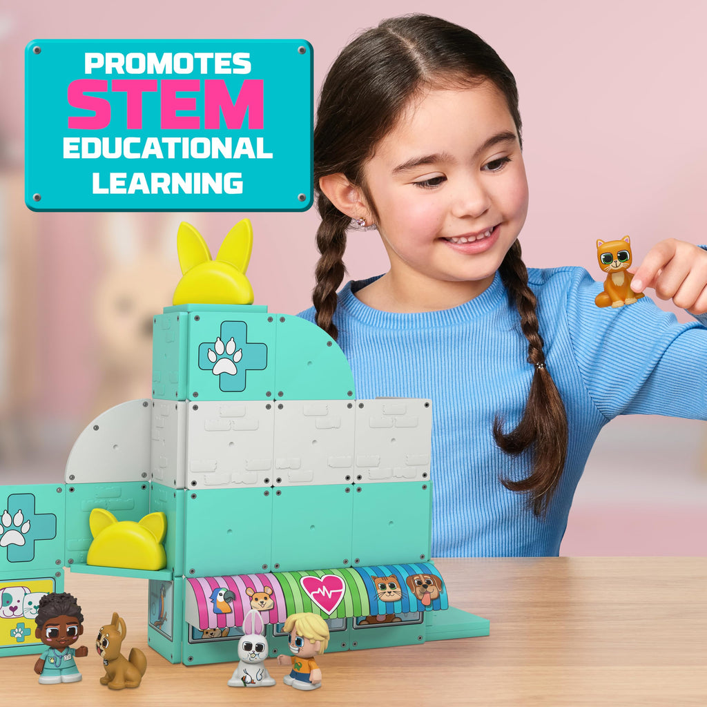 Tile Town Pet Vet Magnetic Tiles Set - 44-Piece with Sound and Lights Action Figures, Ages 3-6