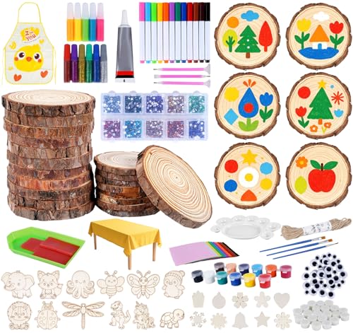 Timburst 171-Piece Wood Slices Craft Kit with Glow in the Dark Pens – Kids Painting Set for Ages 6+