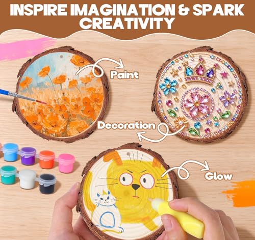 Timburst 171-Piece Wood Slices Craft Kit with Glow in the Dark Pens – Kids Painting Set for Ages 6+