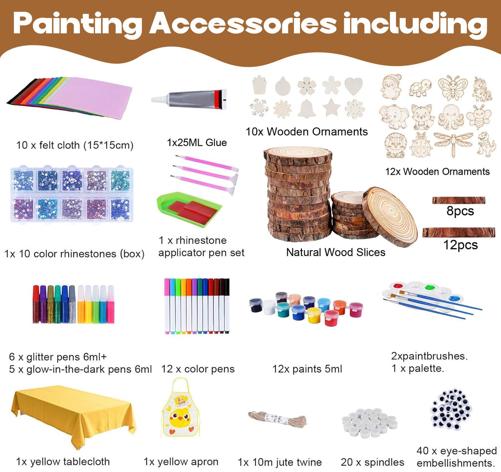 Timburst 171-Piece Wood Slices Craft Kit with Glow in the Dark Pens – Kids Painting Set for Ages 6+