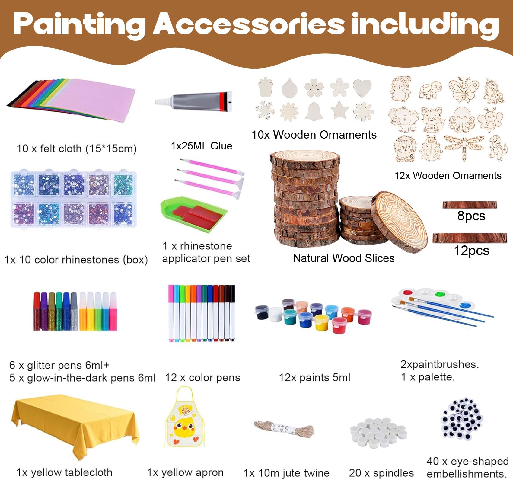 Timburst 171-Piece Wood Slices Craft Kit with Glow in the Dark Pens – Kids Painting Set for Ages 6+