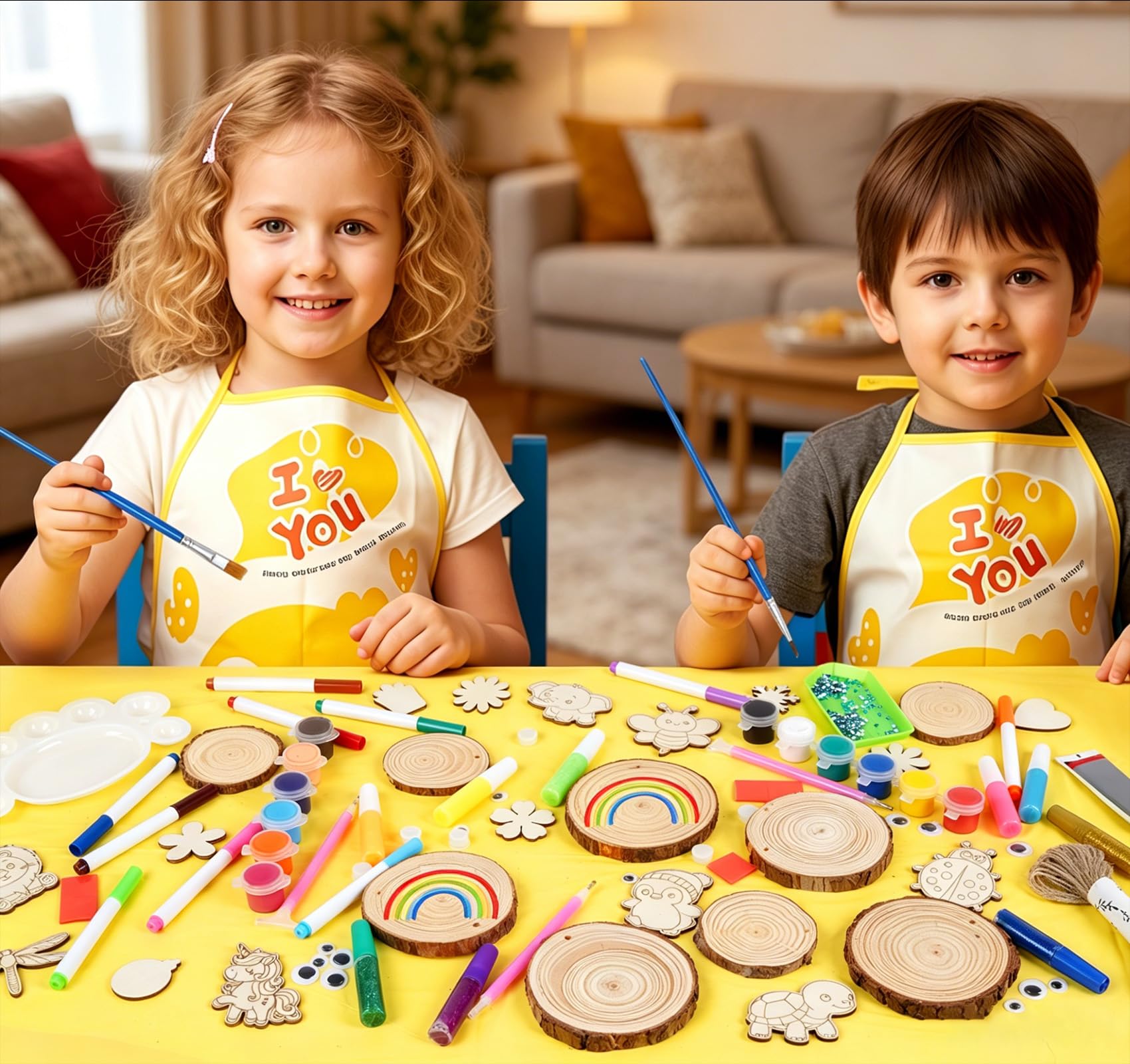 Timburst 171-Piece Wood Slices Craft Kit with Glow in the Dark Pens – Kids Painting Set for Ages 6+
