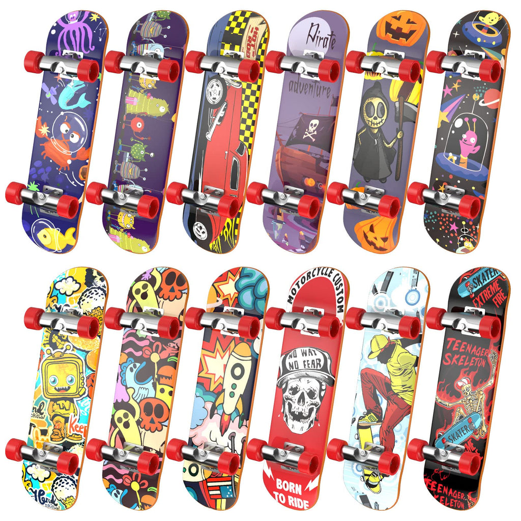 TIME4DEALS 12-Pack Mini Finger Skateboards Set - Pocket Size 4.13 Inch, Random Patterns, Includes Screwdriver
