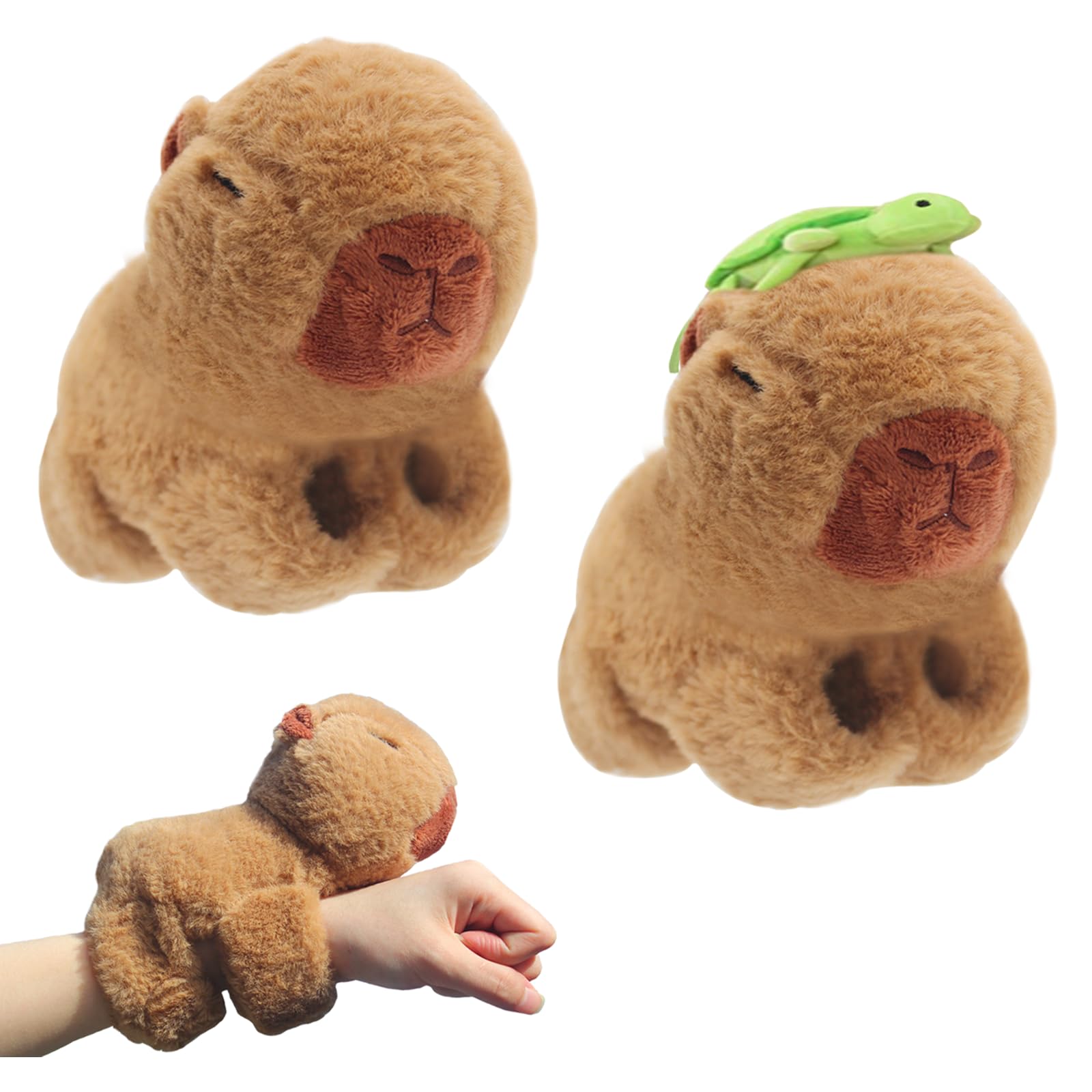 Timisea Capybara Slap Bracelets (2 Pack) - Soft Plush Stuffed Animal Huggers for Kids Party Favors, Green Turtle Design