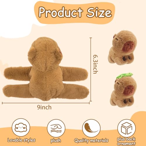 Timisea Capybara Slap Bracelets (2 Pack) - Soft Plush Stuffed Animal Huggers for Kids Party Favors, Green Turtle Design