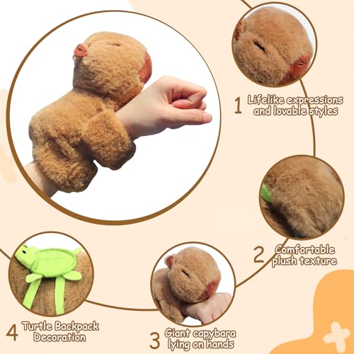 Timisea Capybara Slap Bracelets (2 Pack) - Soft Plush Stuffed Animal Huggers for Kids Party Favors, Green Turtle Design