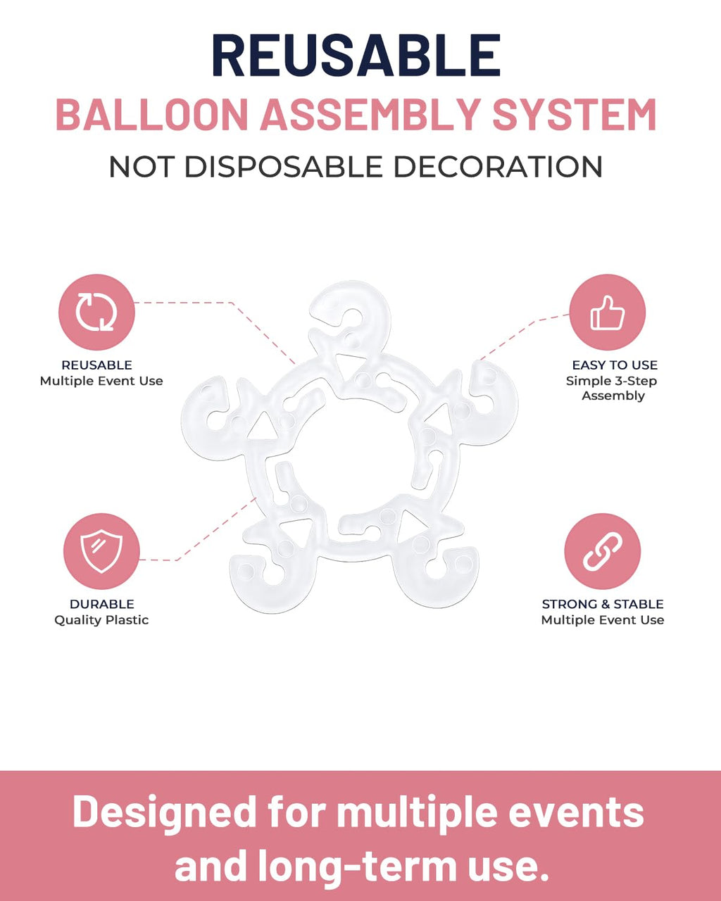 Tinabless 120-Pack Reusable Balloon Clips for Arches & Columns - White Plastic Connectors