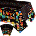 Tingjoo 4 Pack Black Plastic Birthday Tablecloths 54x108 Inches - Disposable Party Table Cover with Colorful Balloon Design