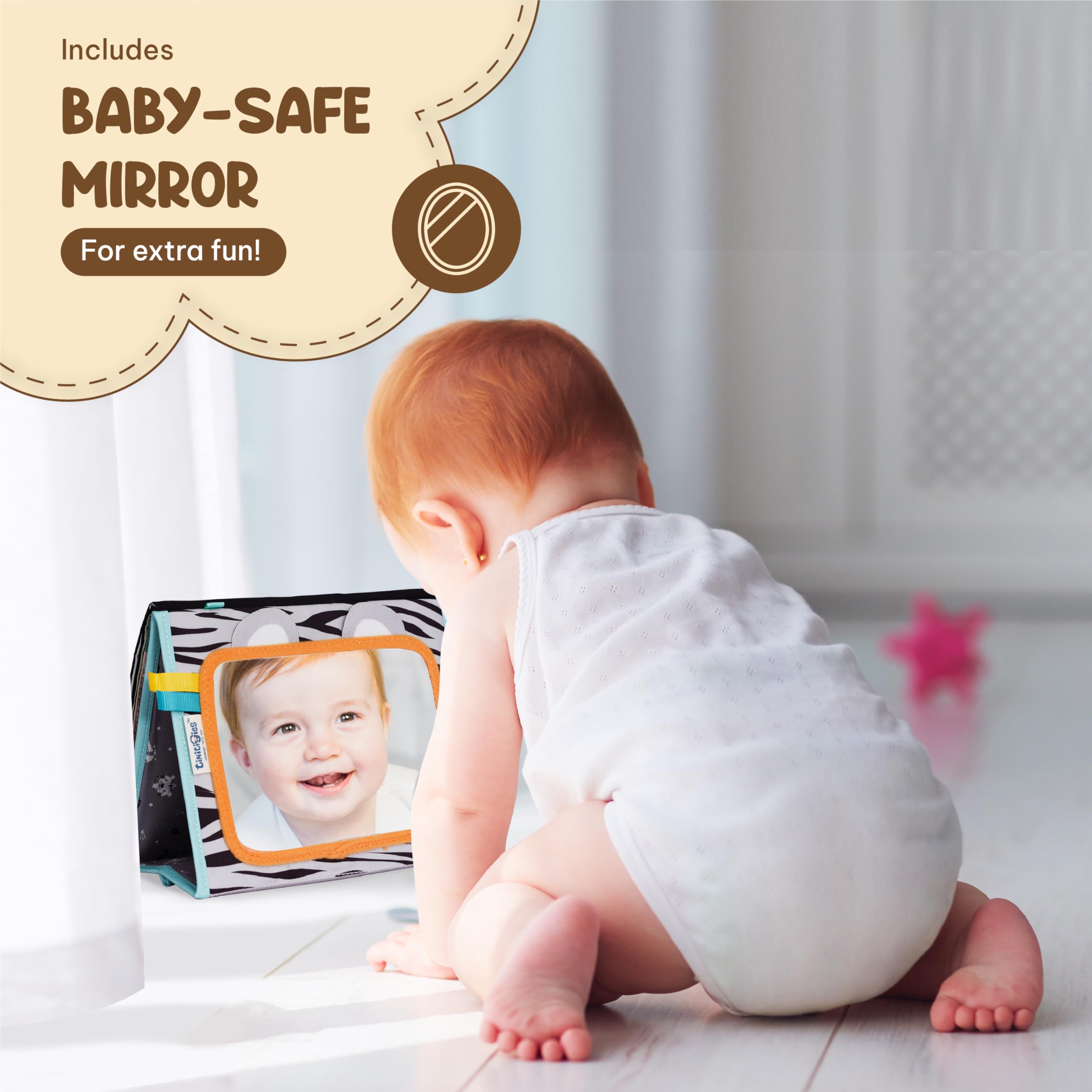 TINITIGIES Tummy Time Mirror and Sensory Book Set for Newborns 0-6 Months