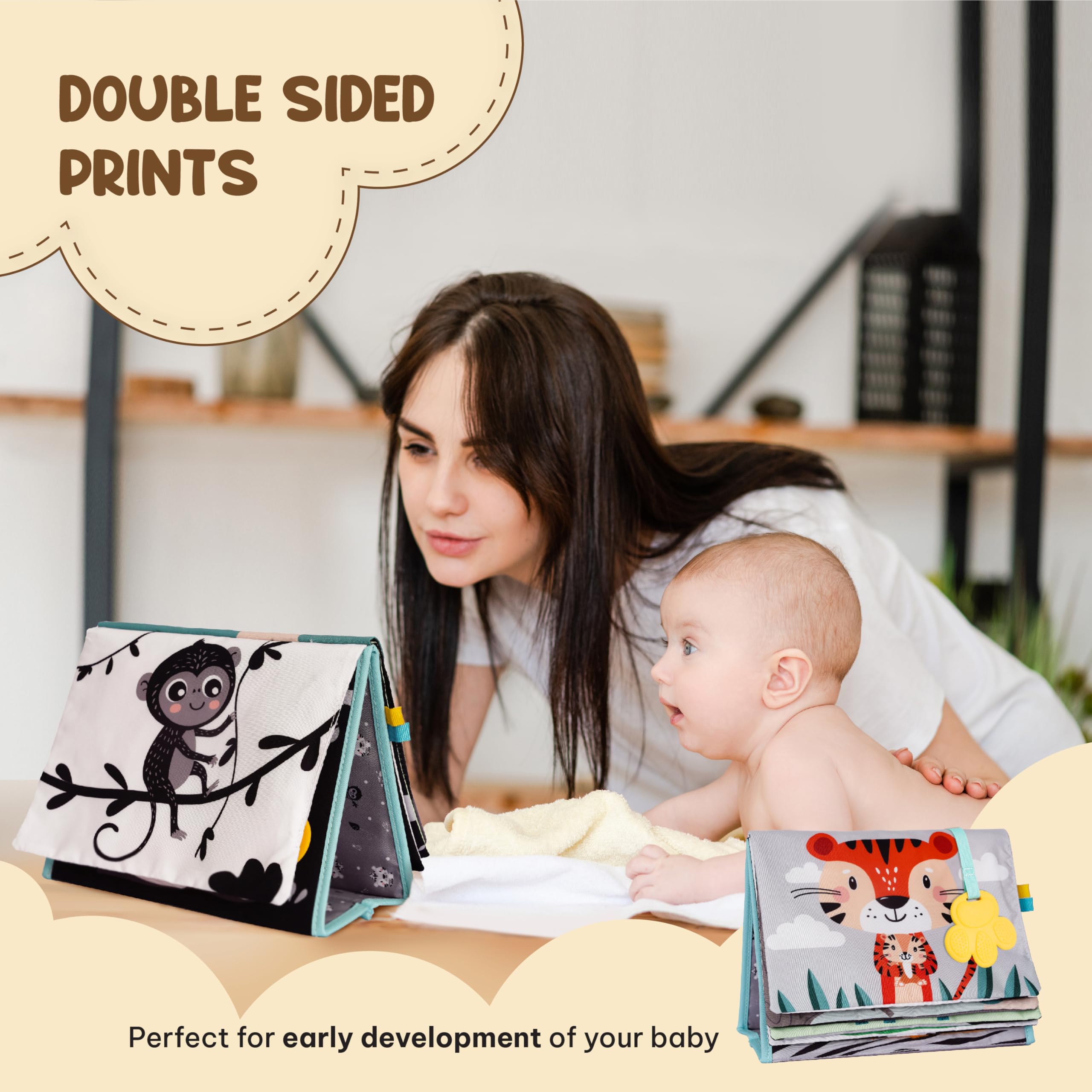 TINITIGIES Tummy Time Mirror and Sensory Book Set for Newborns 0-6 Months