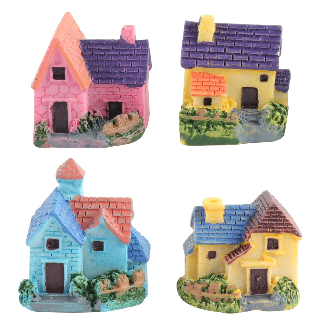 TINKSKY 4-Pack Mini Resin Houses for Fairy Gardens, Terrariums & Dollhouse Decor (Assorted Styles)