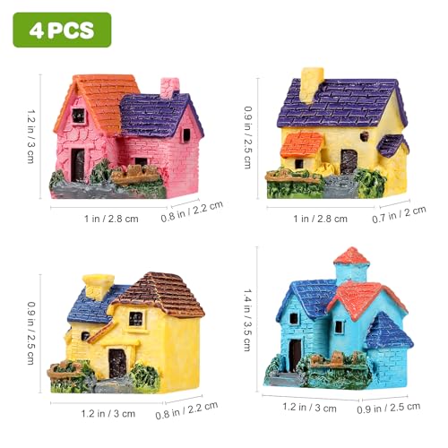 TINKSKY 4-Pack Mini Resin Houses for Fairy Gardens, Terrariums & Dollhouse Decor (Assorted Styles)