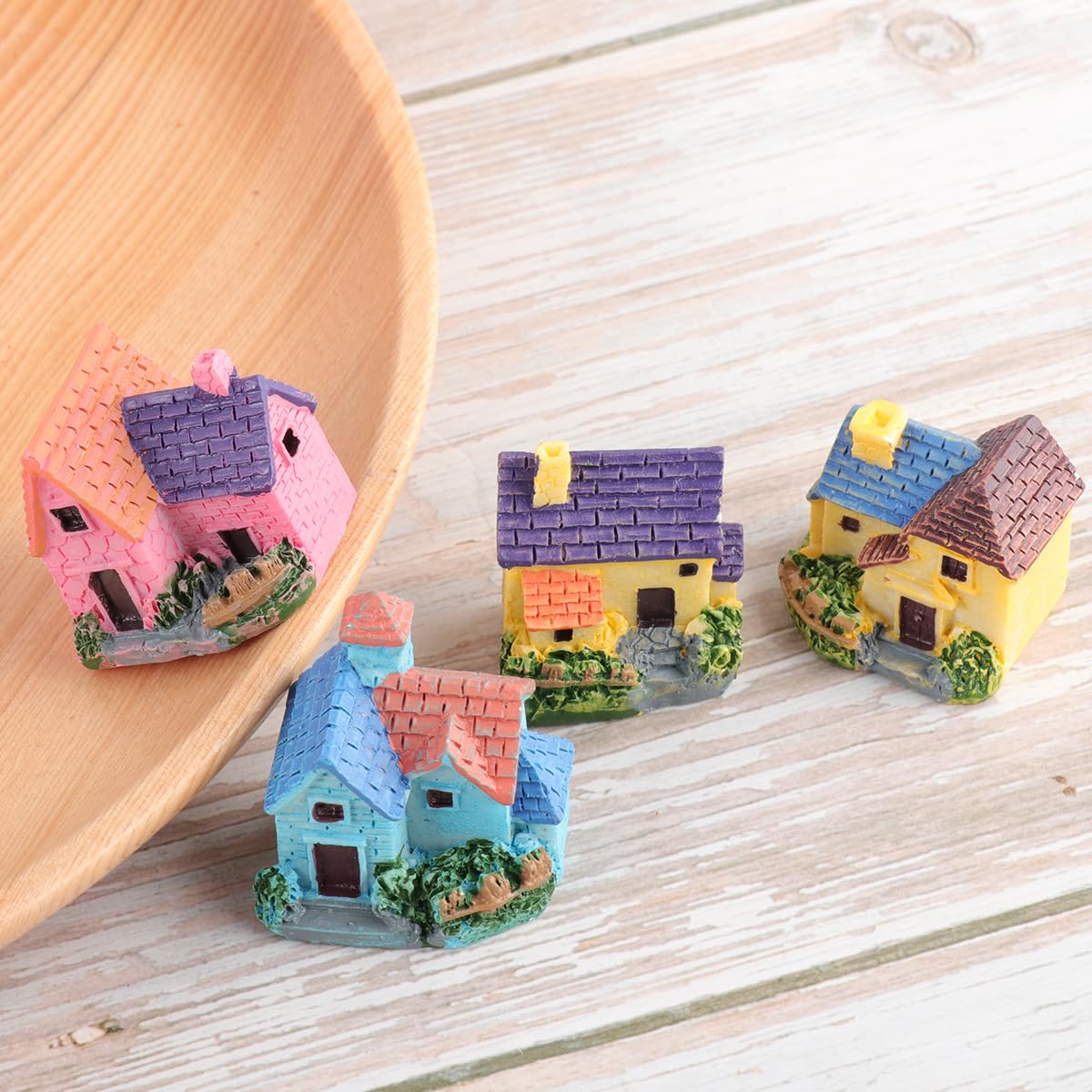 TINKSKY 4-Pack Mini Resin Houses for Fairy Gardens, Terrariums & Dollhouse Decor (Assorted Styles)