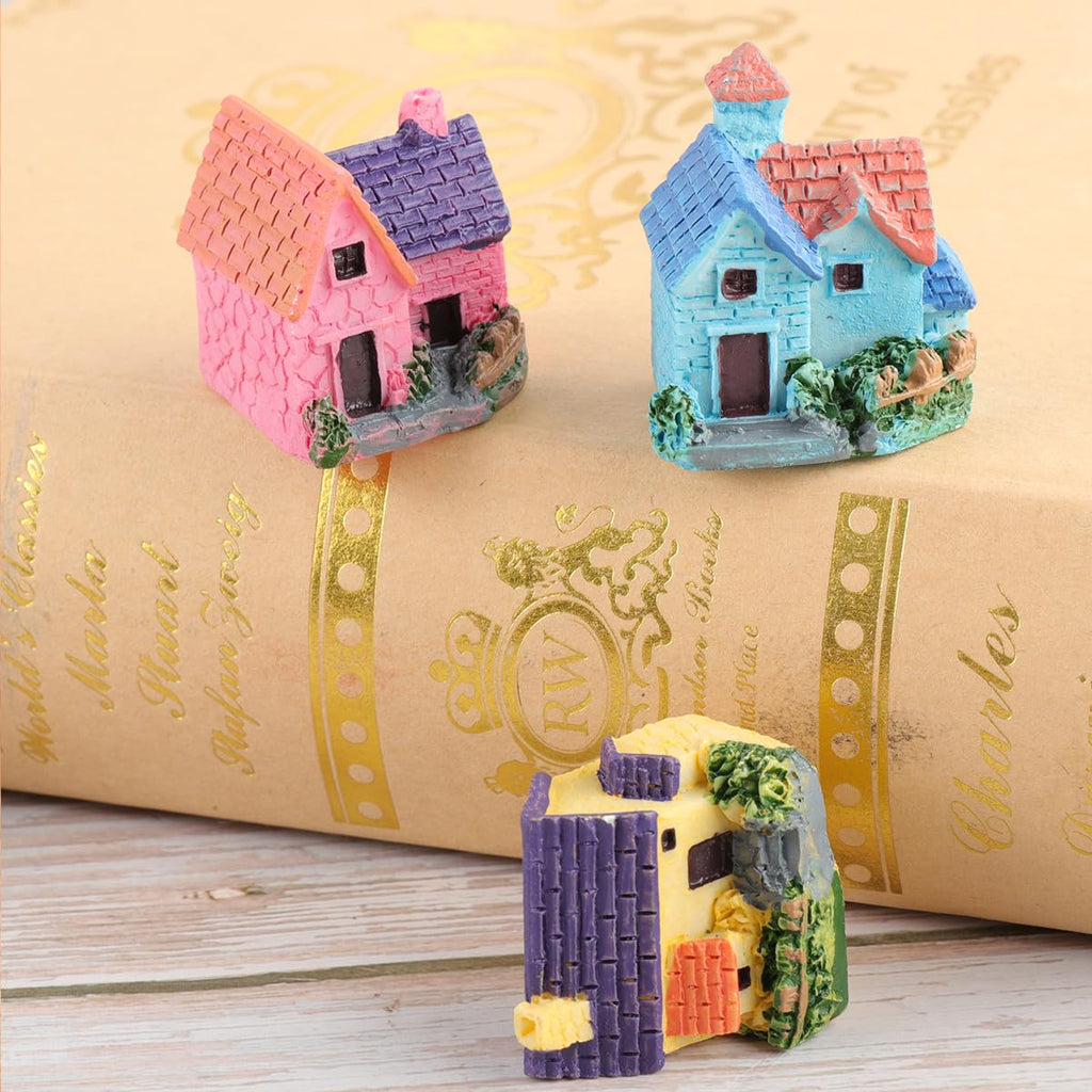 TINKSKY 4-Pack Mini Resin Houses for Fairy Gardens, Terrariums & Dollhouse Decor (Assorted Styles)