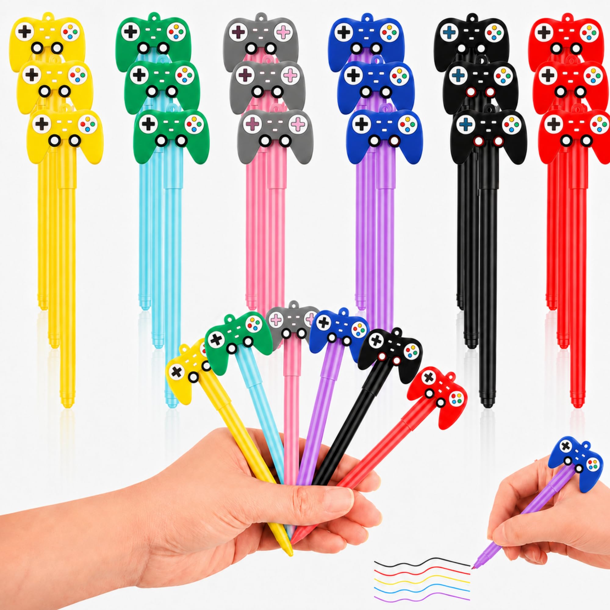 Tinlade 24 Pack Video Game Controller Pens - Gamer Party Favors with Gamepad Caps for Birthday, Classroom