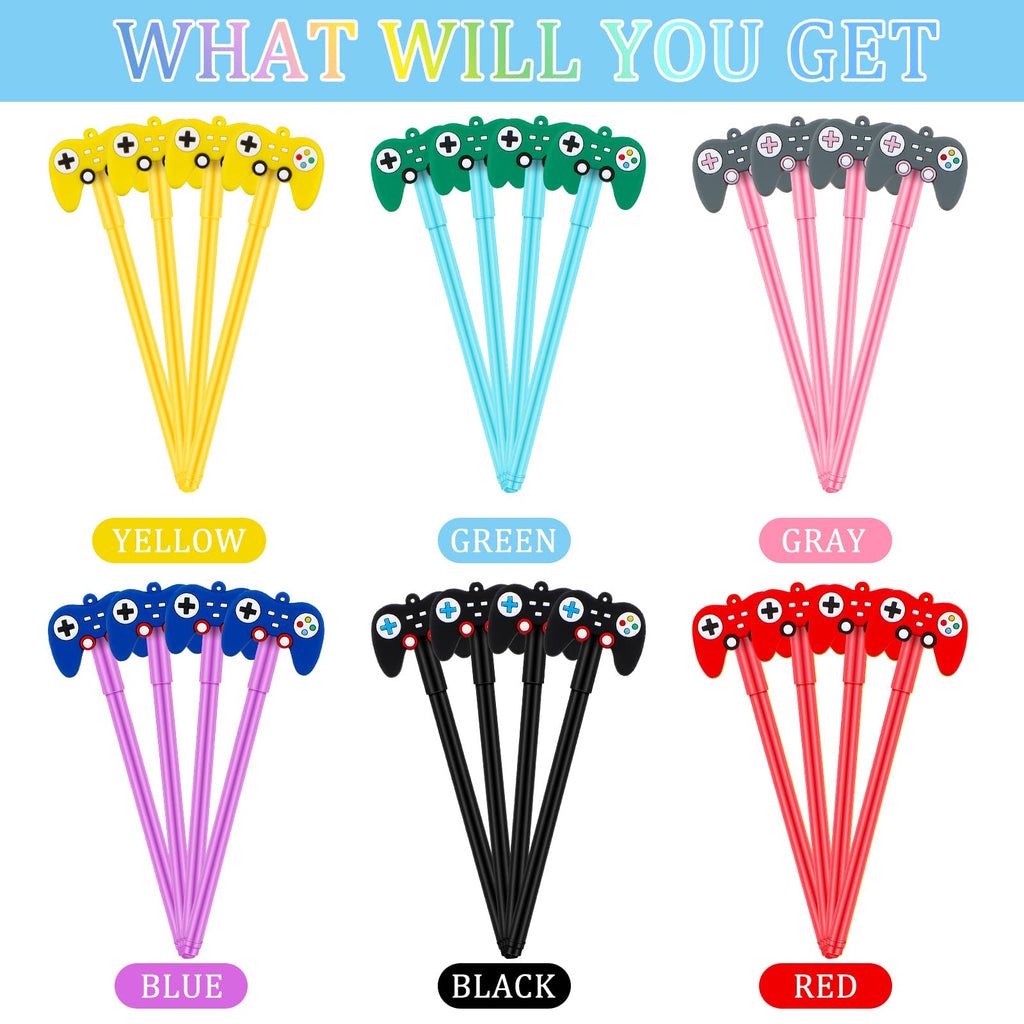 Tinlade 24 Pack Video Game Controller Pens - Gamer Party Favors with Gamepad Caps for Birthday, Classroom
