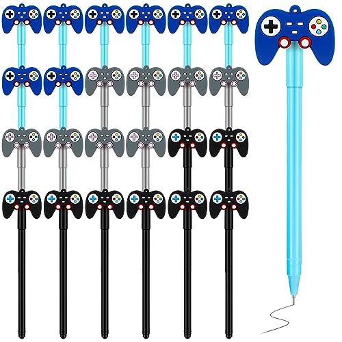 Tinlade 24-Piece Video Game Pens - Game Controller Cap Pens for Party Favors, Gifts, and Classroom Use (Black, Blue, Gray)