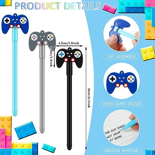 Tinlade 24-Piece Video Game Pens - Game Controller Cap Pens for Party Favors, Gifts, and Classroom Use (Black, Blue, Gray)