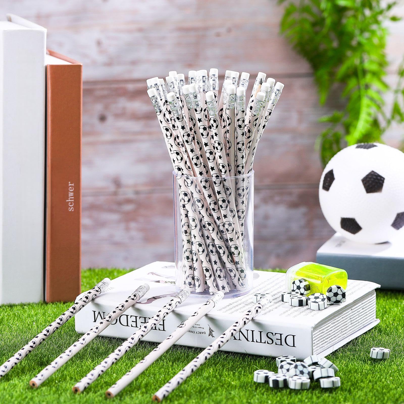 Tinlade 72-Piece Soccer Pencil and Eraser Set – Fun Football Stationery for Kids, Party Favors, Classroom Prizes