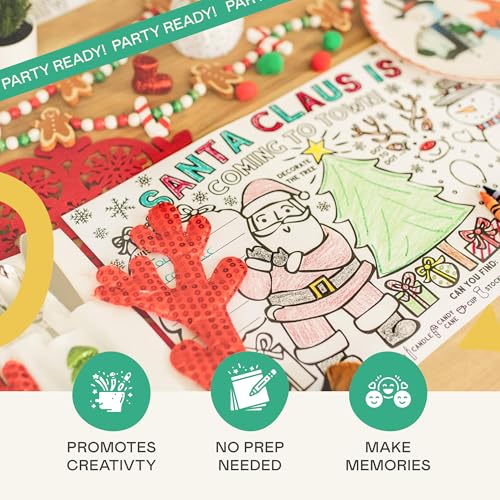 Tiny Expressions Christmas Placemats for Kids – Pack of 12 Coloring Activity Mats, 11x17 Inches, Disposable Bulk Set