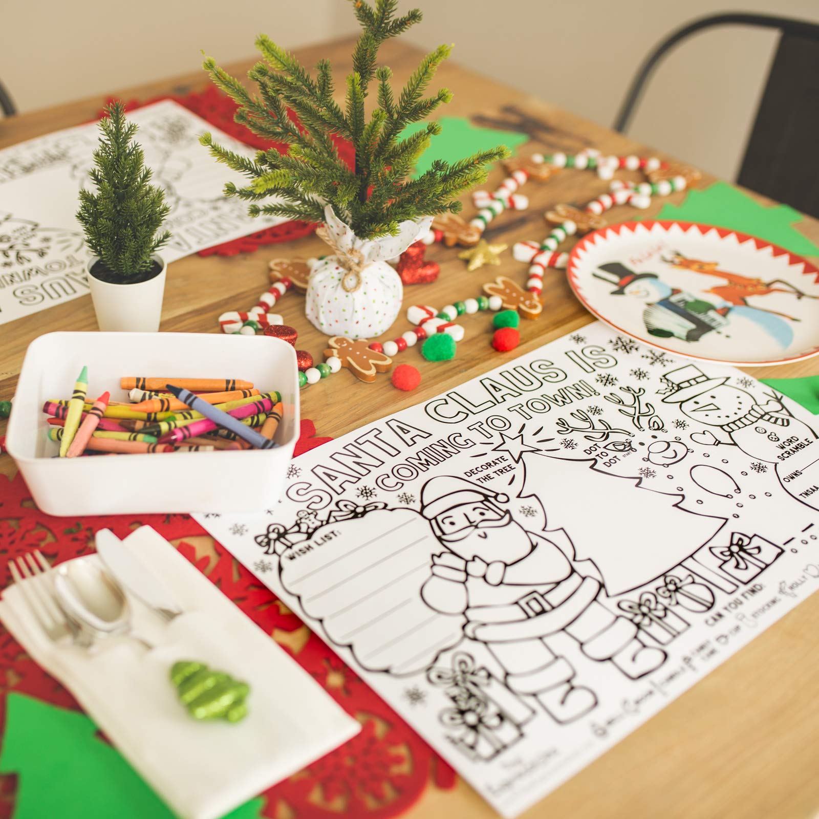 Tiny Expressions Christmas Placemats for Kids – Pack of 12 Coloring Activity Mats, 11x17 Inches, Disposable Bulk Set