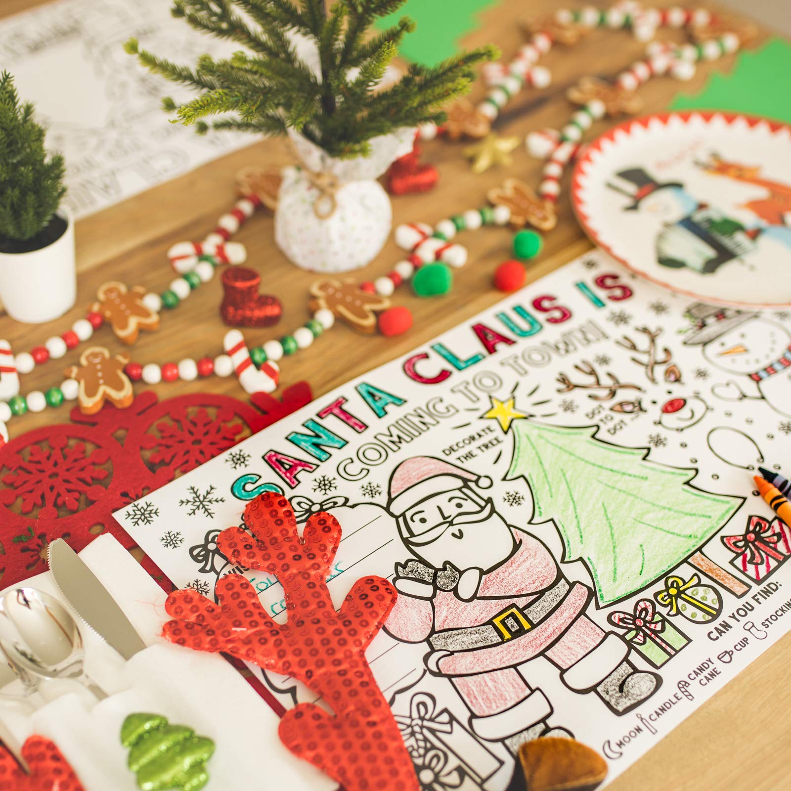 Tiny Expressions Christmas Placemats for Kids – Pack of 12 Coloring Activity Mats, 11x17 Inches, Disposable Bulk Set